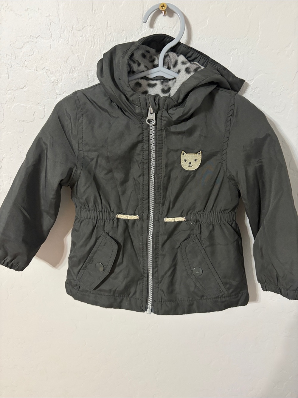 Carter's Dark Gray Hooded Girls' Raincoat with Cat Patch